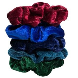 Forever 21 Scrunchies Jewel Tone Velvet 5pc Bundle NWOT Burgundy Blue Green